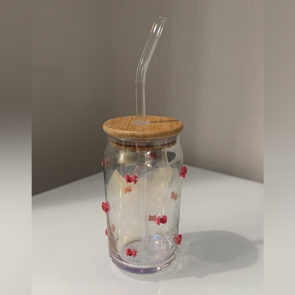 coquette glass tumbler with straw